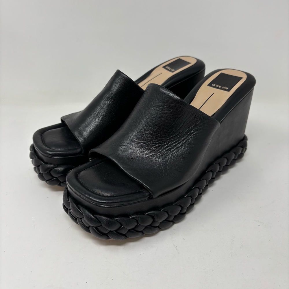 Dolce Vita Elene Square Toe Braided Platform Chunky black Sandals size 7.5